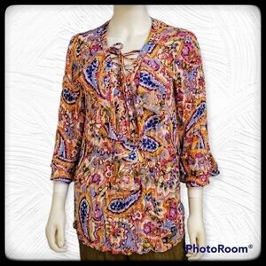 Melissa PAIGE 1990s Rainbow Ruffle Paisley Broomstick Tunic Small